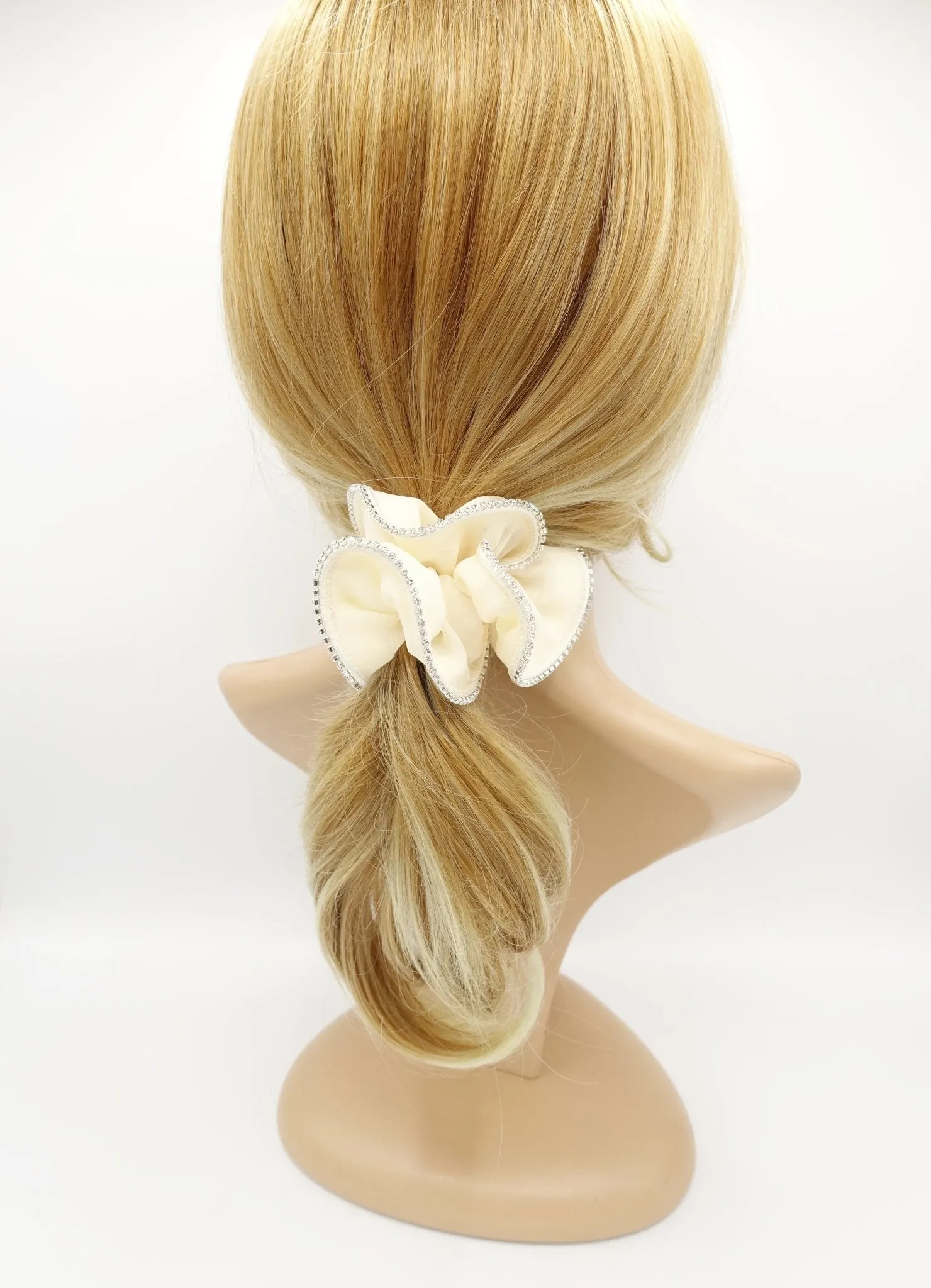 rhinestone edge chiffon scrunchies crystal decorated hair elastic scrunchie for women