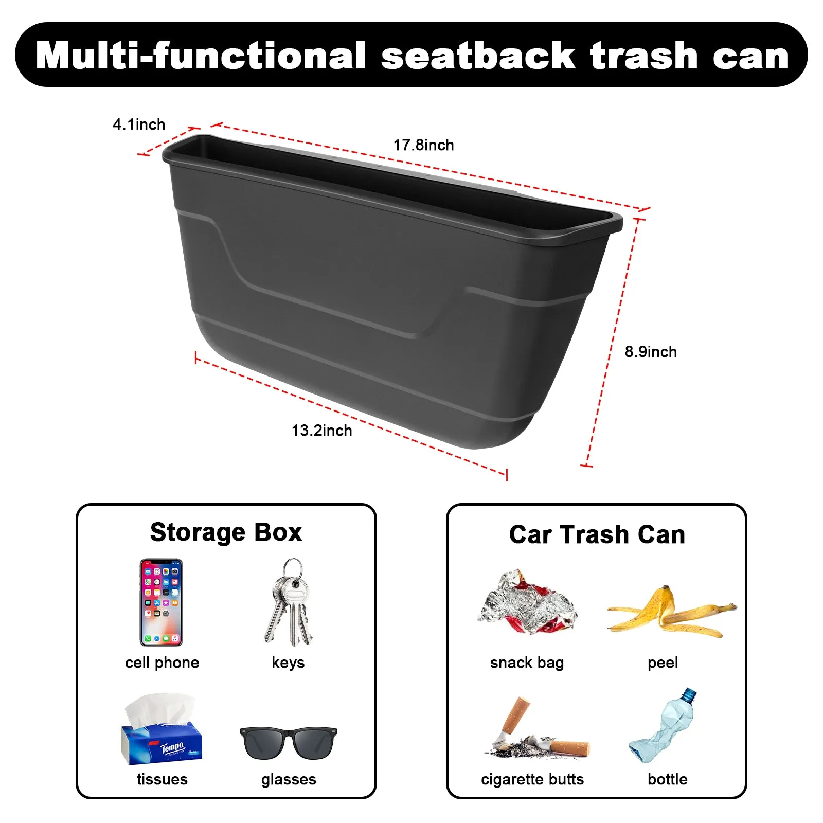 Seat Back Organizer Durable TPE Storage Pocket Backseat Trash Can Container for 2024 Tesla Model 3 Highland