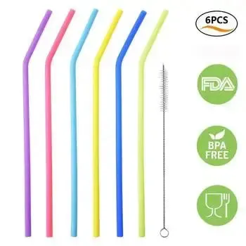 Silicone Reusable Straws with Cleaning Brush BPA Free