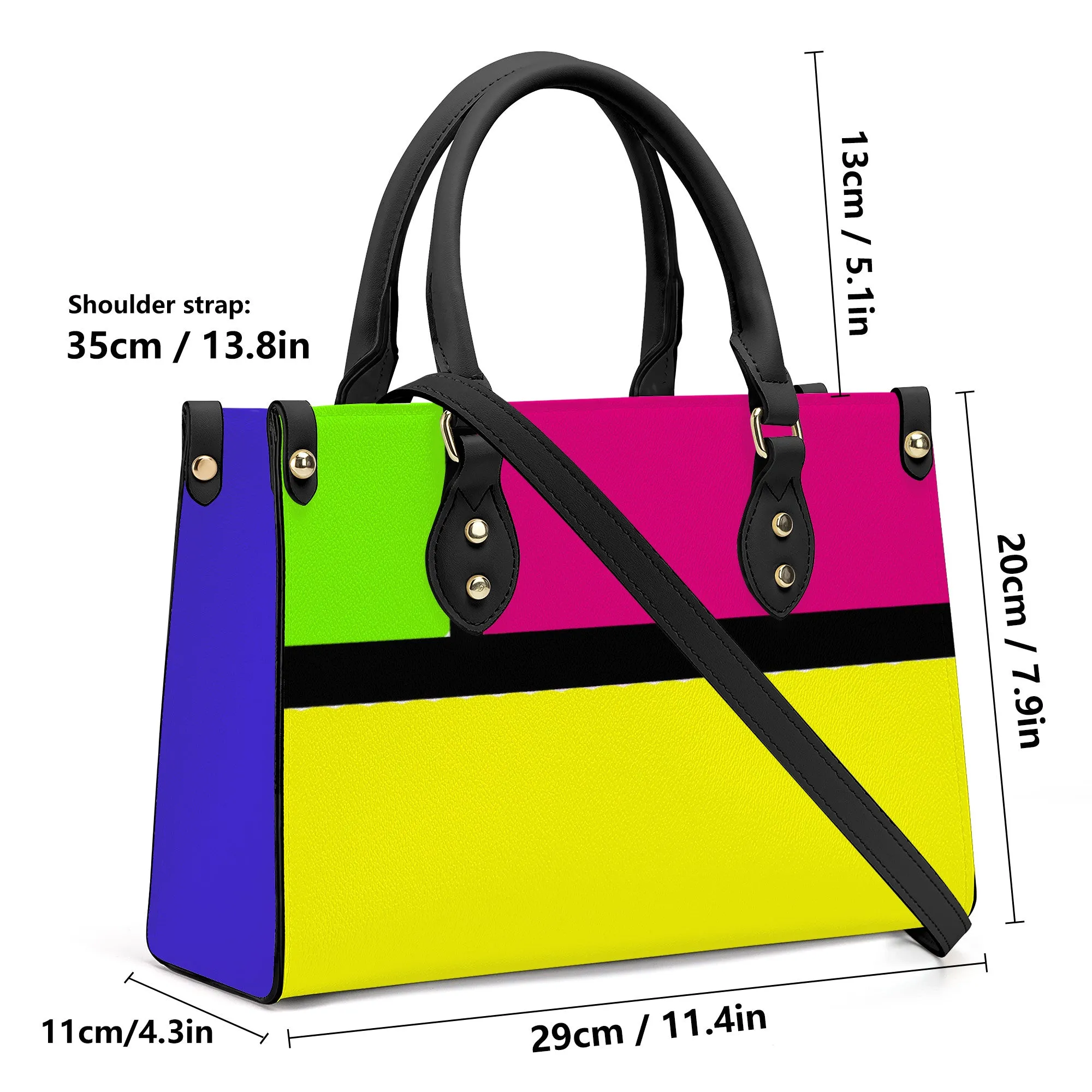Snooty Fox Art Luxury Women PU Tote Bag - Black with Mondrian Design
