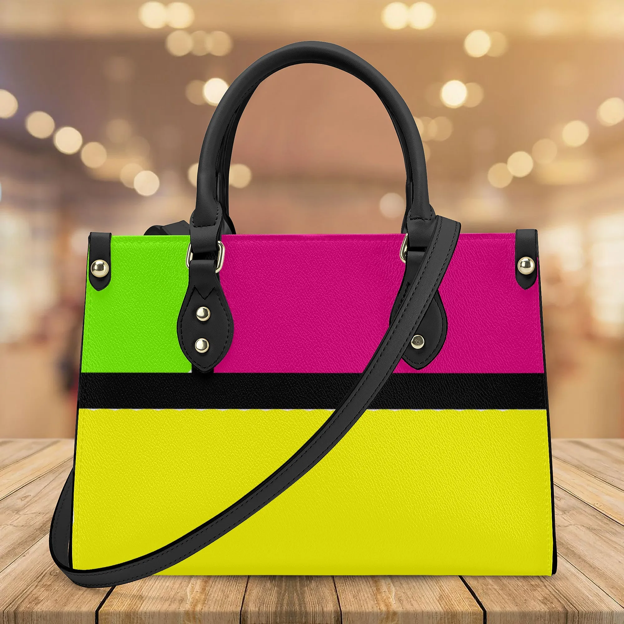 Snooty Fox Art Luxury Women PU Tote Bag - Black with Mondrian Design