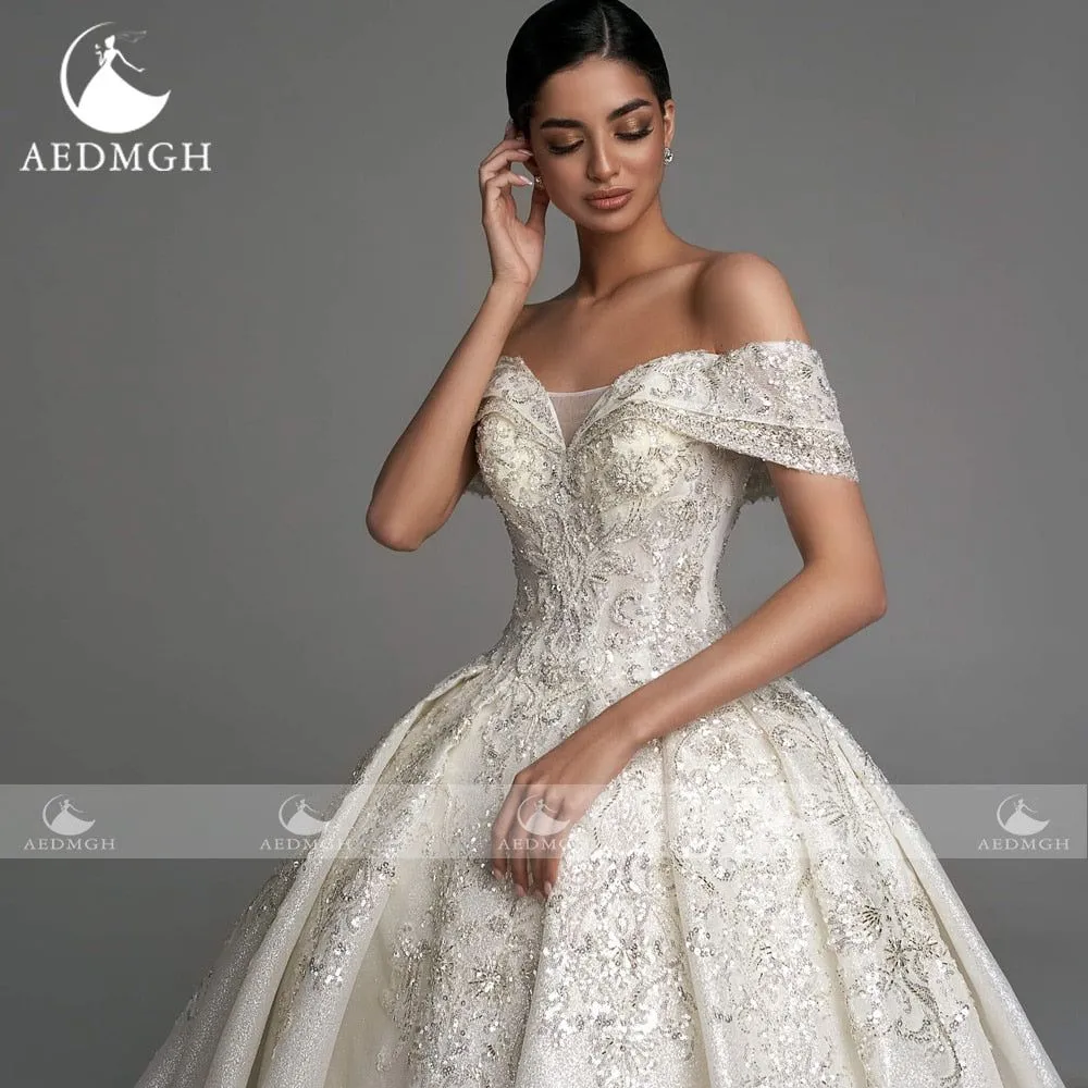 Sophie Luxury Princess Wedding Gown Sweetheart Off The Shoulder Neckline Shiny Lace Beading