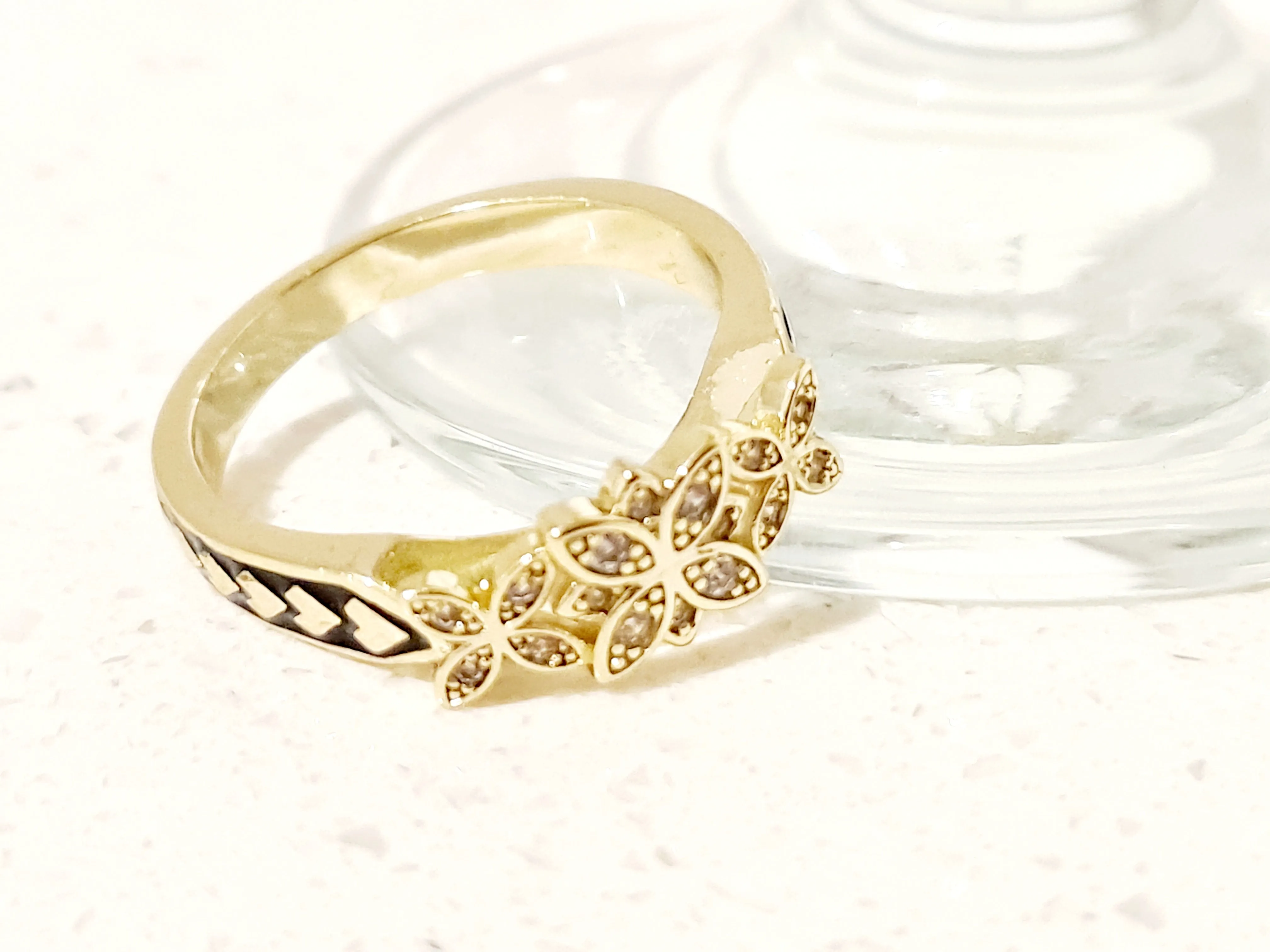Tri-CZ Plumeria tribal Gorgeous Ring