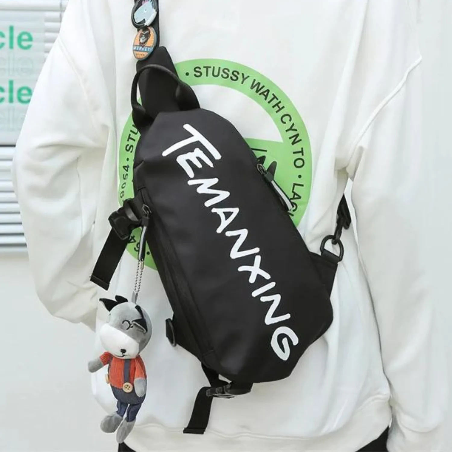 Unisex Waterproof Oxford Sling Backpack with Street Style Graphics
