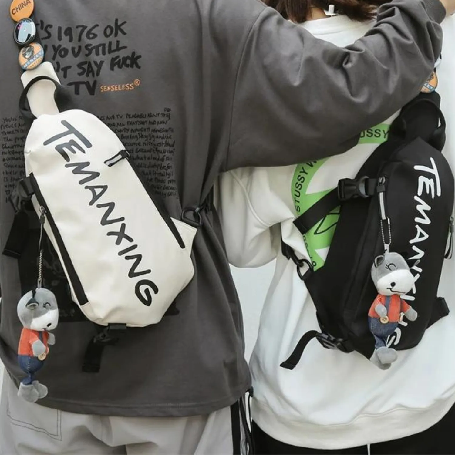 Unisex Waterproof Oxford Sling Backpack with Street Style Graphics