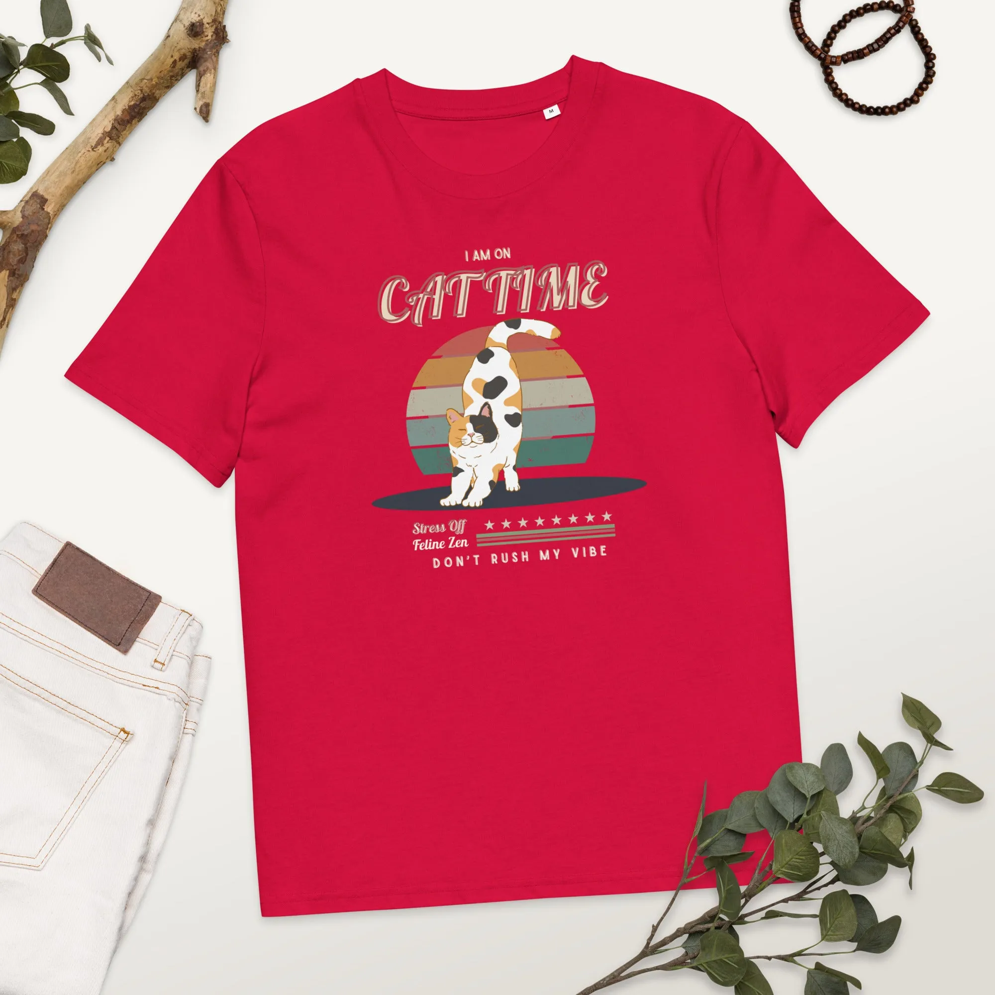 Vegan Organic Vintage Cat Tee - Feline Zen Quote