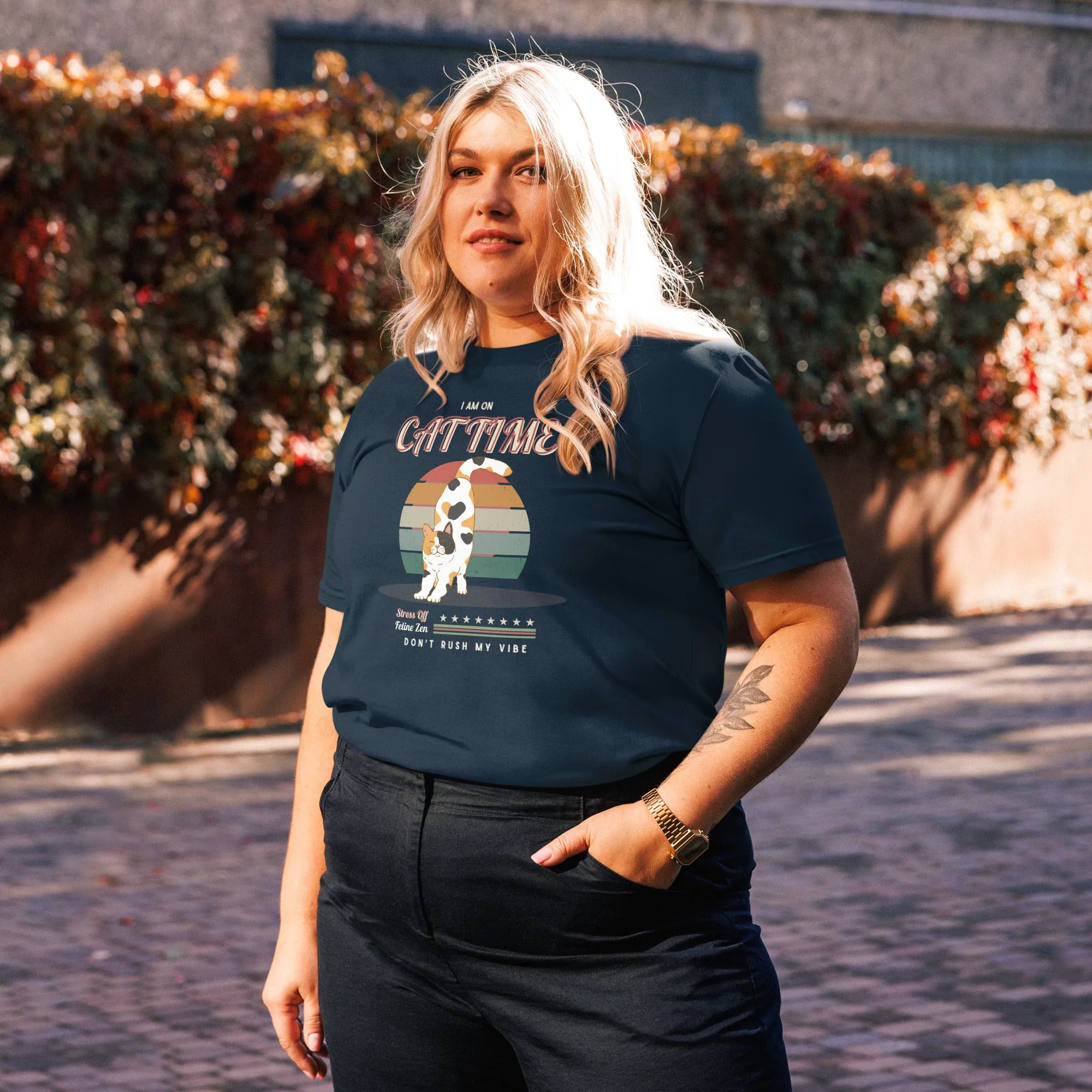 Vegan Organic Vintage Cat Tee - Feline Zen Quote