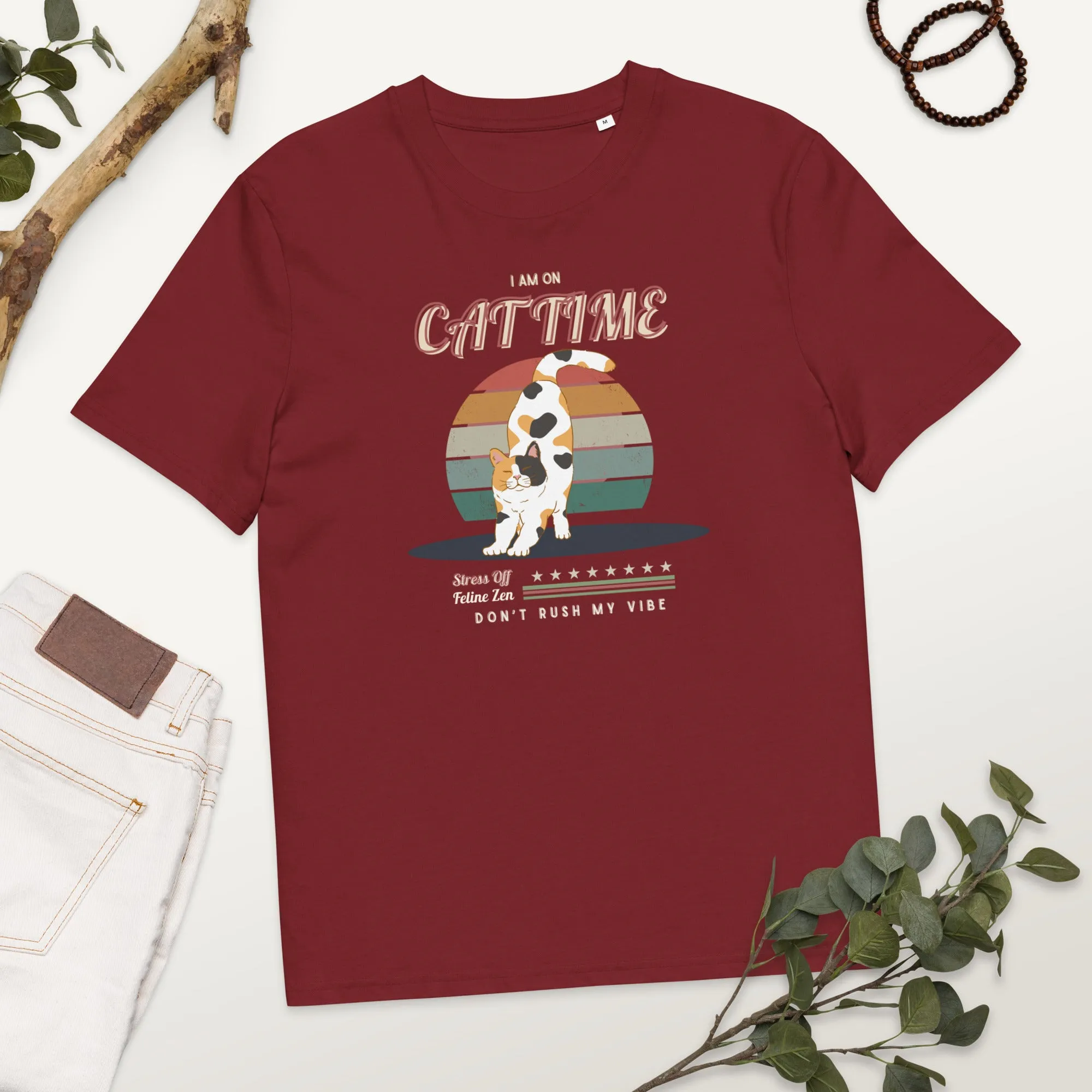 Vegan Organic Vintage Cat Tee - Feline Zen Quote
