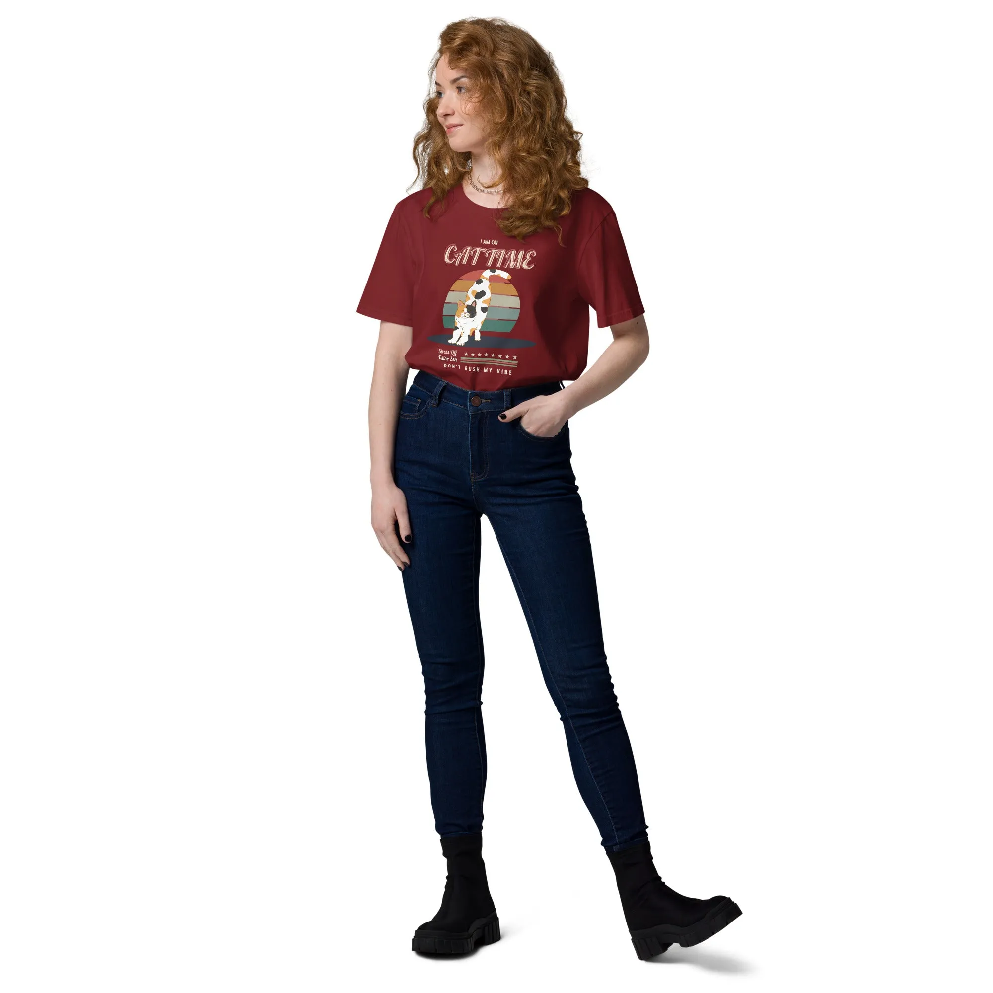 Vegan Organic Vintage Cat Tee - Feline Zen Quote