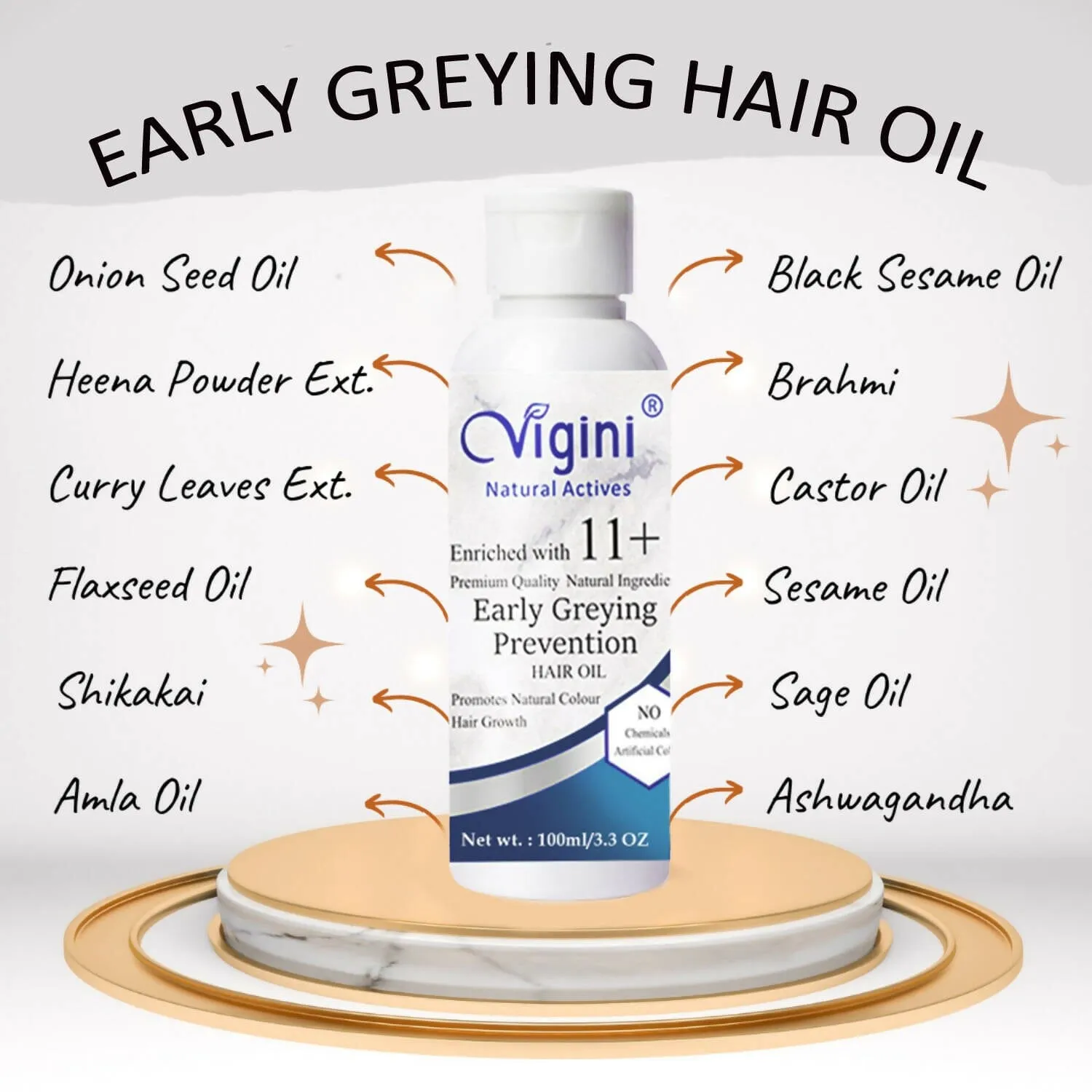 Vigini Natural Early Anti-Grey Prevention Hair Oil for Men Women 100 ml
