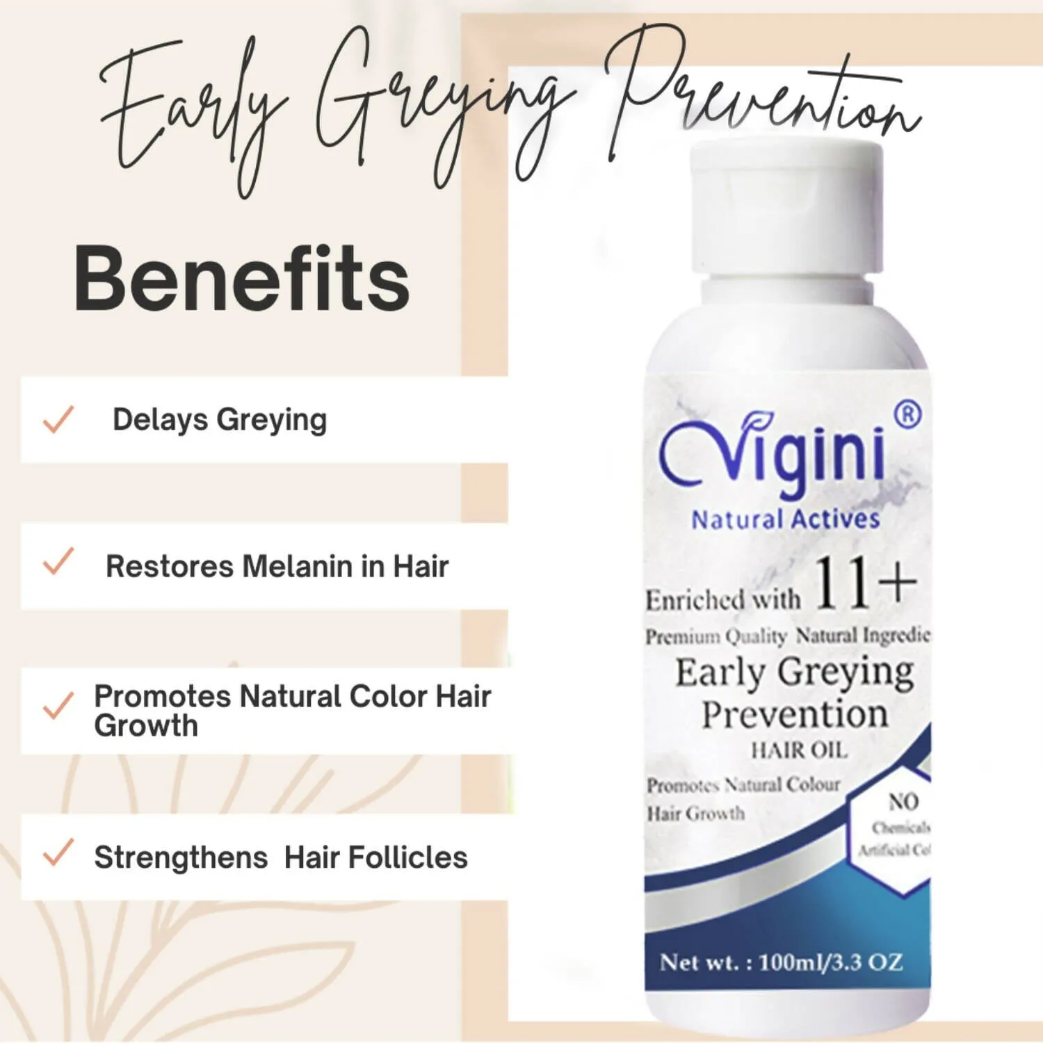 Vigini Natural Early Anti-Grey Prevention Hair Oil for Men Women 100 ml