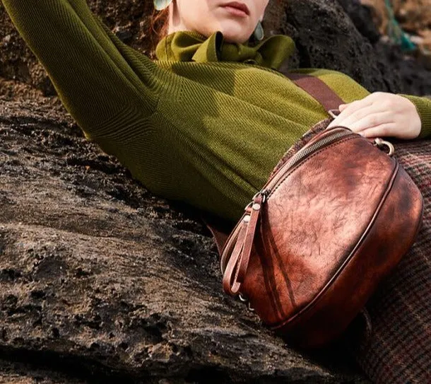 Vintage Womens Chest Sling Bag Leather Crossbody Purse For Women