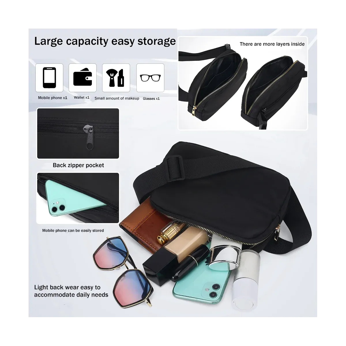 Waist Pack Belt Bag with Adjustable Strap for Hiking & Running Essentials