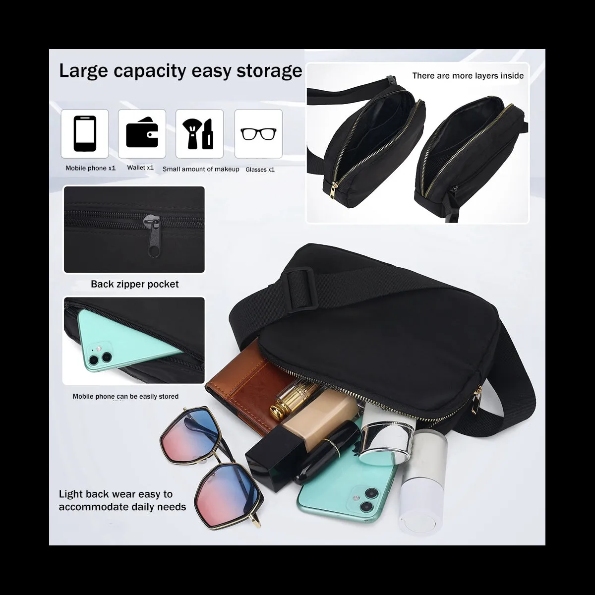 Waist Pack Belt Bag with Adjustable Strap for Hiking & Running Essentials