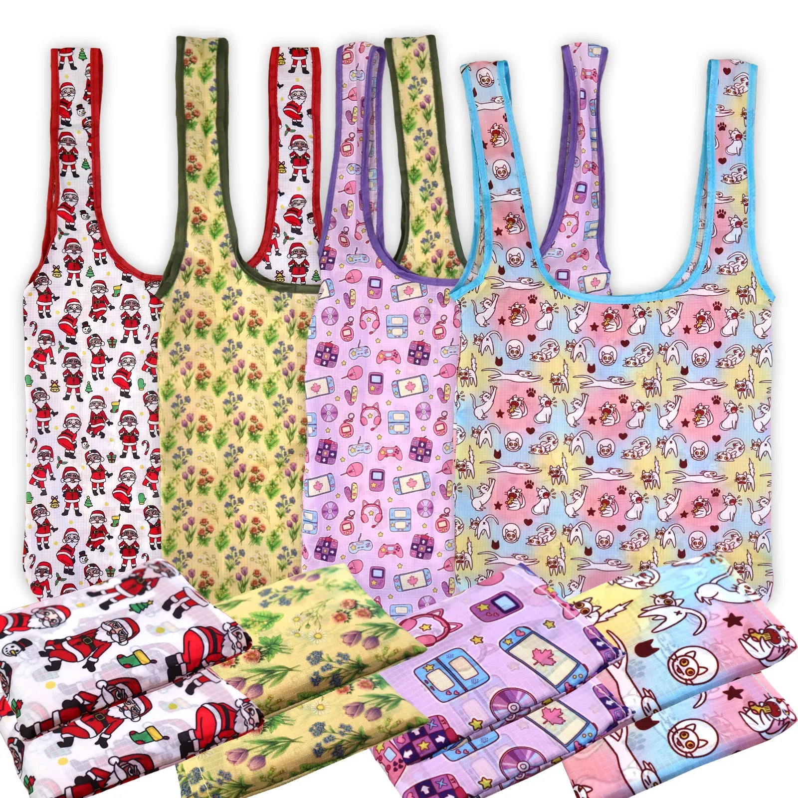 WHOLESALE Reusable Nylon Bags - 12 Pieces - Mixed Designs