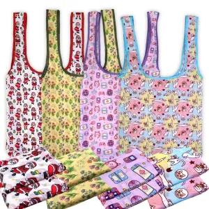 WHOLESALE Reusable Nylon Bags - 12 Pieces - Mixed Designs