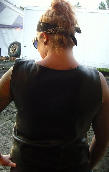 WOMEN BLACK BULLET PROOF LEATHER VEST